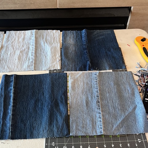 New, Set of 10, Handmade/Hand-cut by Me, Jeans, Denim, 10 1/4” Quilt Blocks - Picture 3 of 5